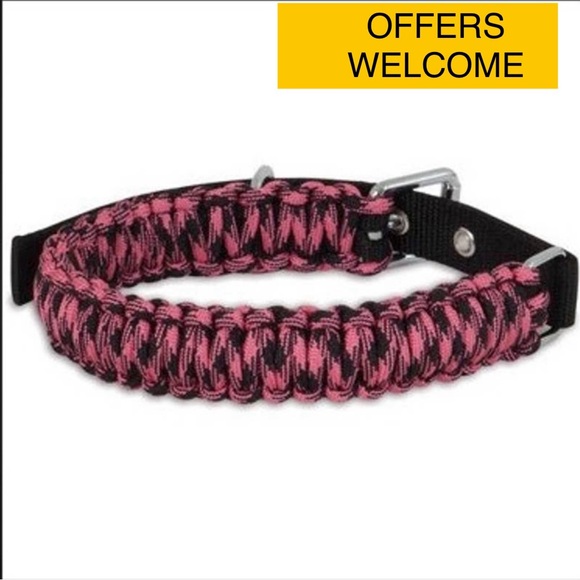 22” - 26” DOG COLLAR WOVEN PARACORD PINK BLACK RUGGED BUCKLE ASPENPET - Picture 1 of 6